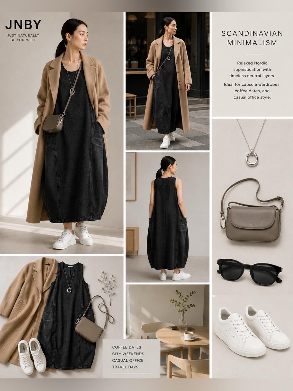 JNBY Denim Sleeveless Dress XL Black Cotton Linen Cocoon Midi Lagenlook - Picture 4 of 14